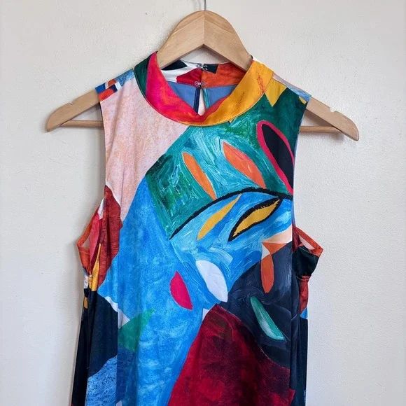 Nicole Miller Womens Artsy Maxi Dress Size L Colorful Resortwear Wedding Guest - Picture 5 of 9